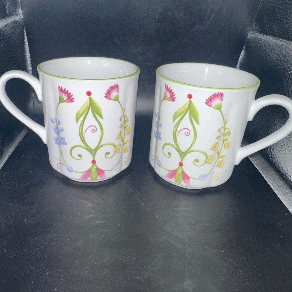 Preowned Pier 1 Imports LYDA Coffee Mugs Floral Design Set of 2